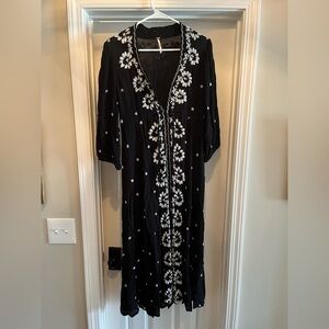 Free People Black and White Embroidered Caftan/Cover Up